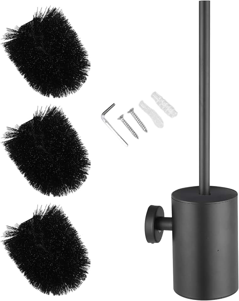 Wall Mount Toilet Brush and Holder Set with Replacement Heads