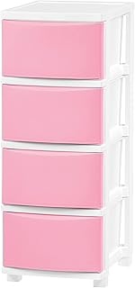 Slim 4-Drawer Plastic Storage Organizer in White and Pink