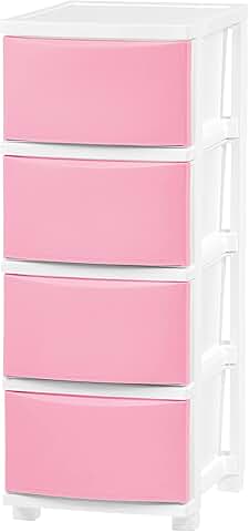 Slim 4-Drawer Plastic Storage Organizer in White and Pink