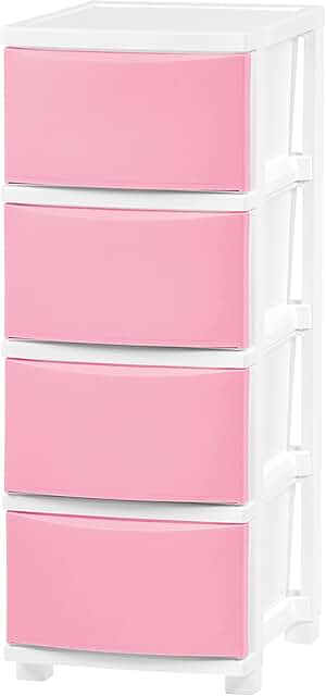 Slim 4-Drawer Plastic Storage Organizer in White and Pink