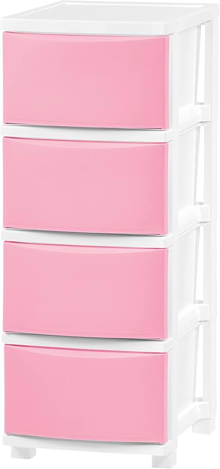 Slim 4-Drawer Plastic Storage Organizer in White and Pink