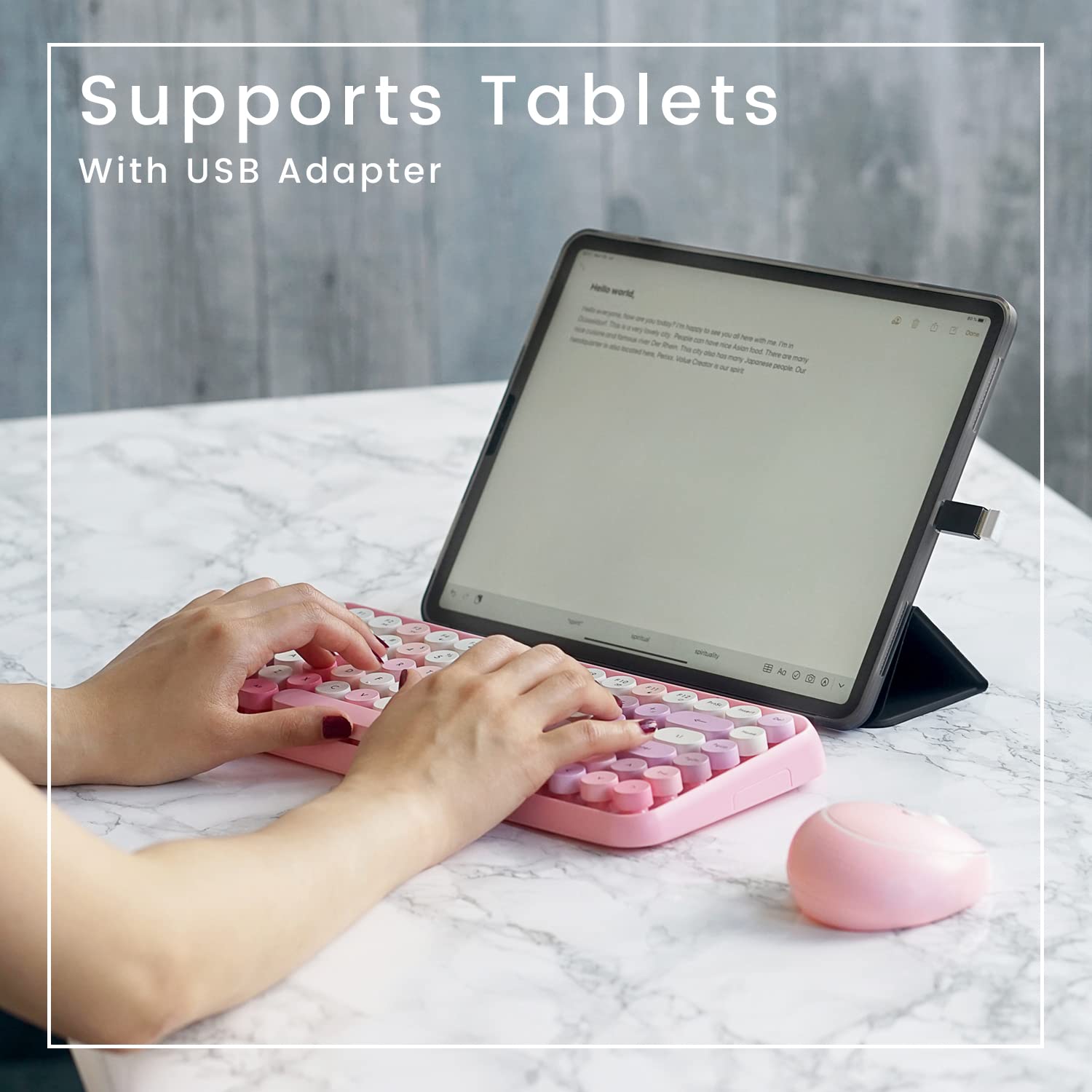 PERIDUO-713 Wireless Mini Keyboard and Mouse Combo, Retro Round Key Caps, Pastel Pink, US English Layout