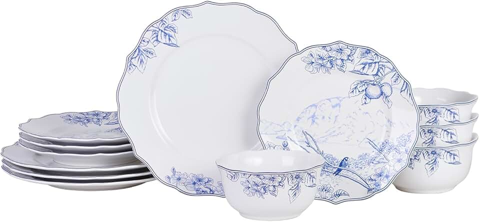 12-Piece Floral Porcelain Dinnerware Set for Four