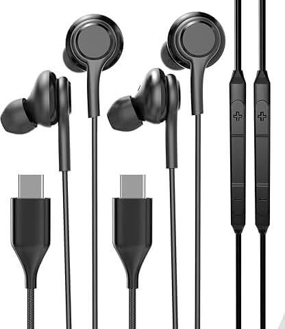 USB C Wired Earbuds with Microphone, 2 Pack