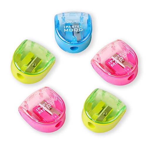 Set of 5 colorful plastic hand-held pencil sharpeners