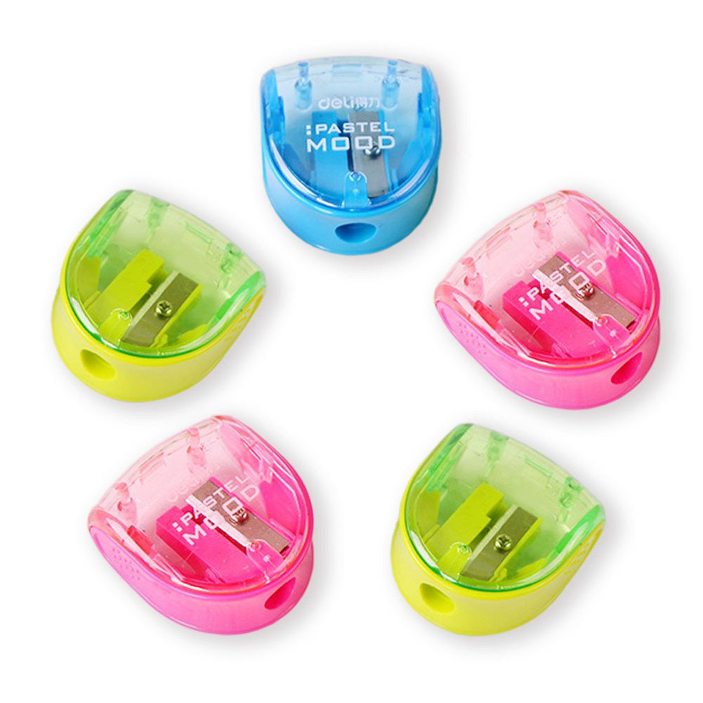 Set of 5 colorful plastic hand-held pencil sharpeners