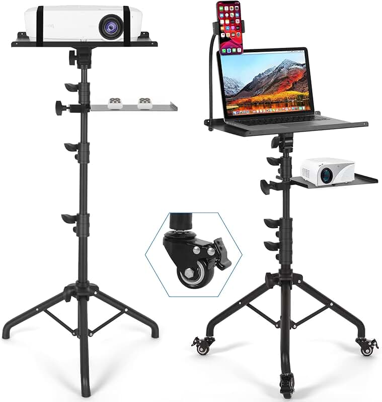 Adjustable Laptop and Projector Floor Stand with Shelves