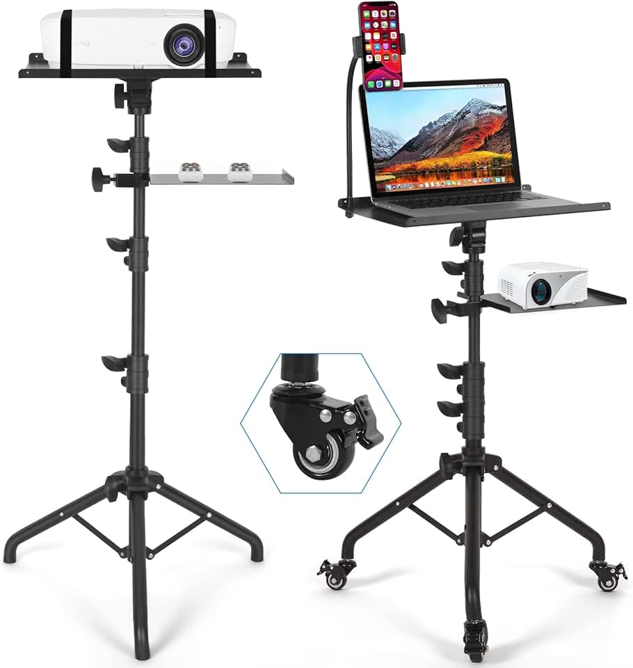 Adjustable Laptop and Projector Floor Stand with Shelves
