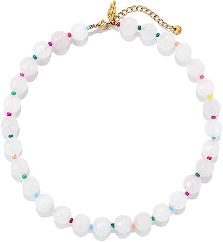 White Beaded Natural Stone Necklace for Women