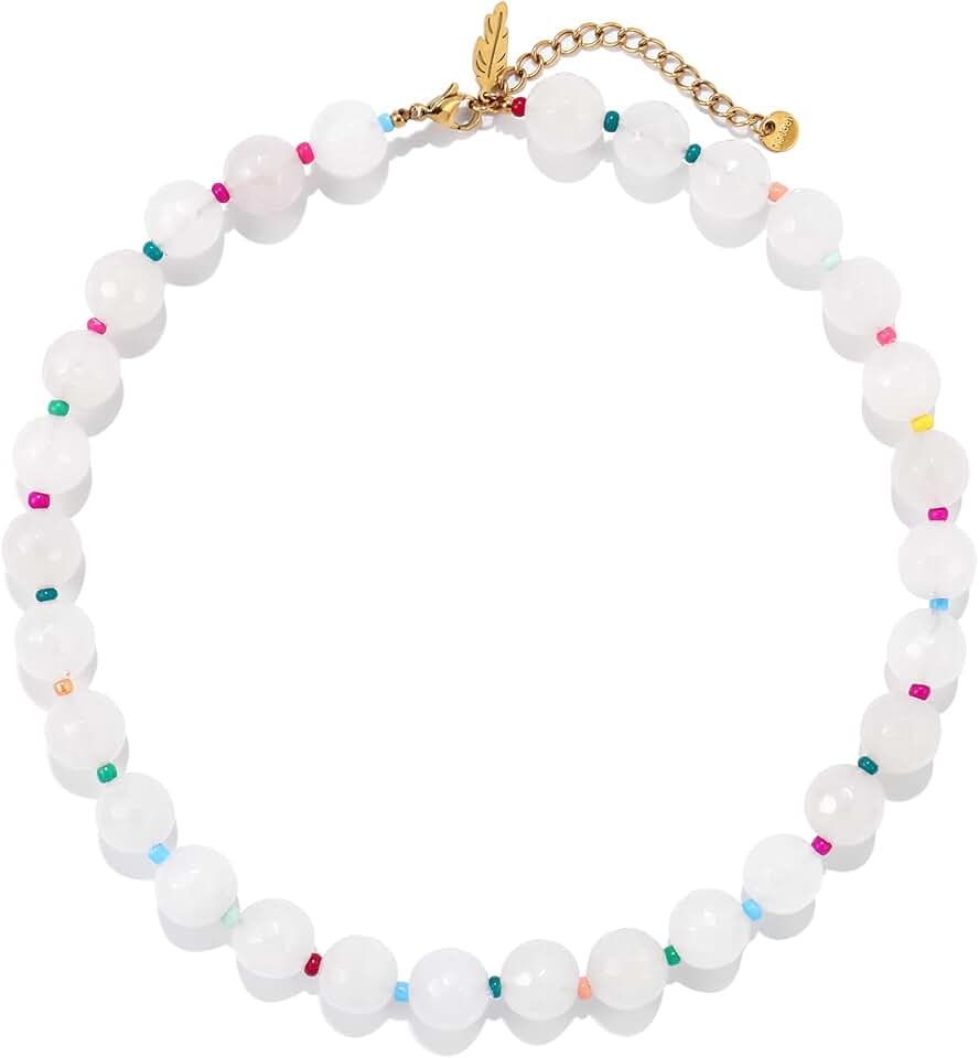 White Beaded Natural Stone Necklace for Women