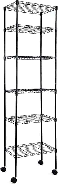 6-Tier Adjustable Storage Shelves with Wheels and Hooks