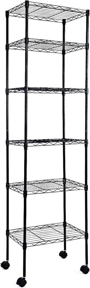 6-Tier Adjustable Storage Shelves with Wheels and Hooks