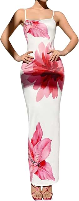 Women's Colorblock Floral Backless Maxi Dress
