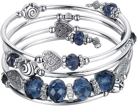 Crystal Bead Wrap Bangle Bracelet for Women