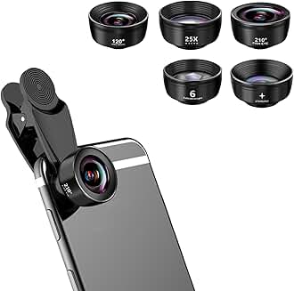 5-in-1 Smartphone Lens Kit with Wide, Fisheye, Macro, Starburst, and Kaleidoscope