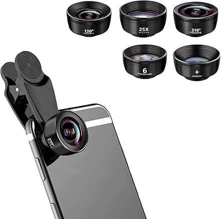 5-in-1 Smartphone Lens Kit with Wide, Fisheye, Macro, Starburst, and Kaleidoscope