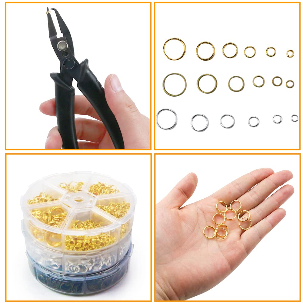 Large Jewelry Split Rings Kit with Pliers for DIY and Crafting