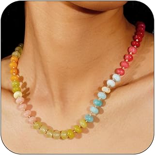 Colorful Natural Stone and Pearl Beaded Necklace for Women