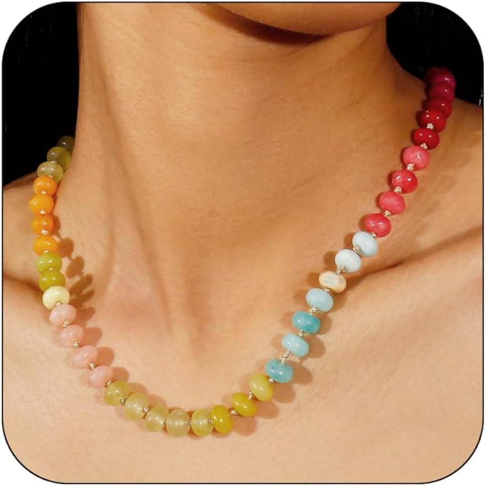 Colorful Natural Stone and Pearl Beaded Necklace for Women
