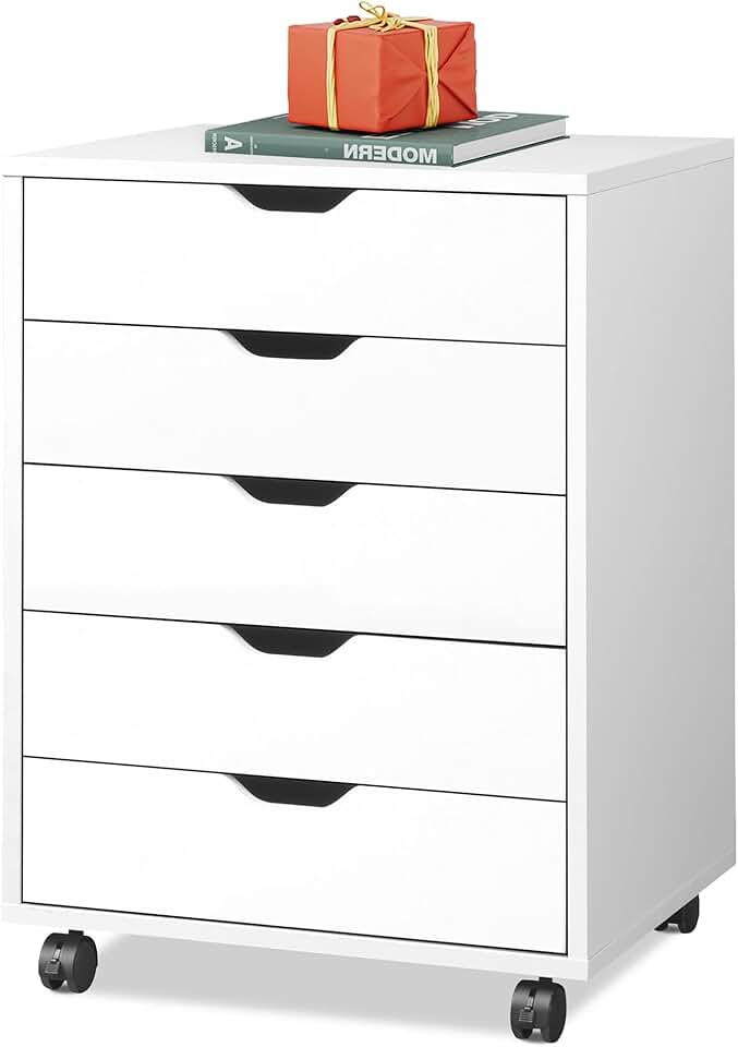 Wood 5-Drawer Storage File Cabinet with Wheels
