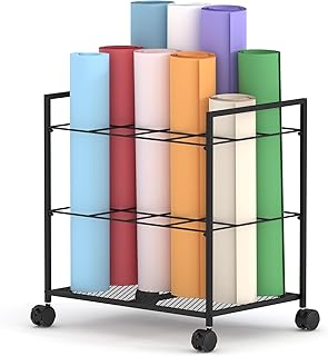 Metal blueprint storage rack with wheels and 12 slots