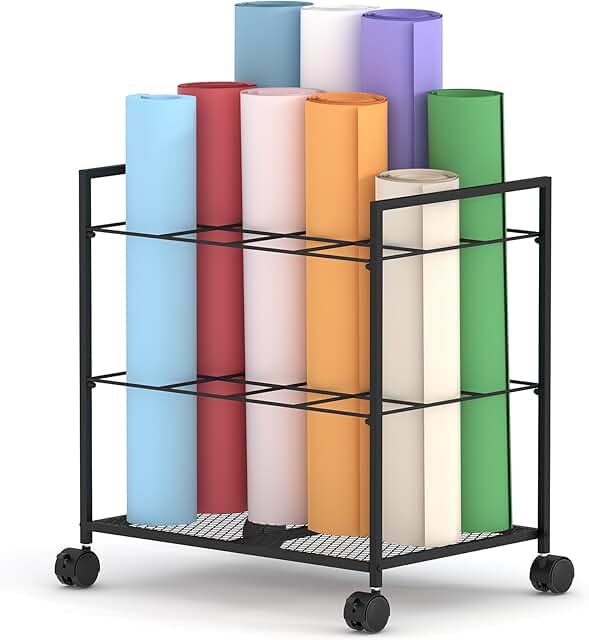 Metal blueprint storage rack with wheels and 12 slots