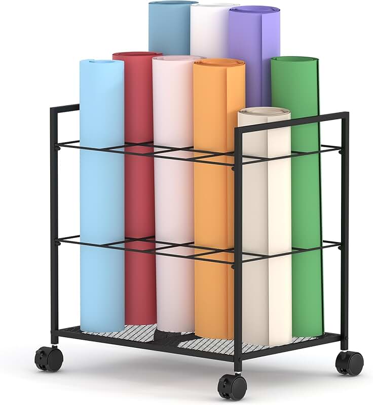 Metal blueprint storage rack with wheels and 12 slots