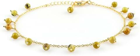 Natural Green Opal Beaded Anklet, Handmade, 9.5 inches