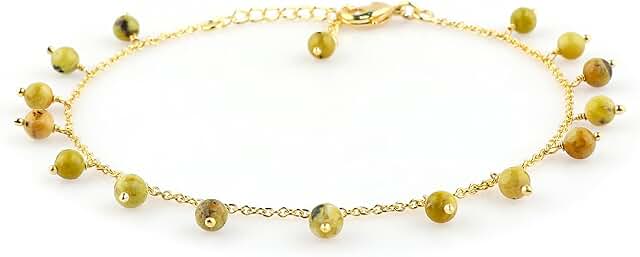 Natural Green Opal Beaded Anklet, Handmade, 9.5 inches