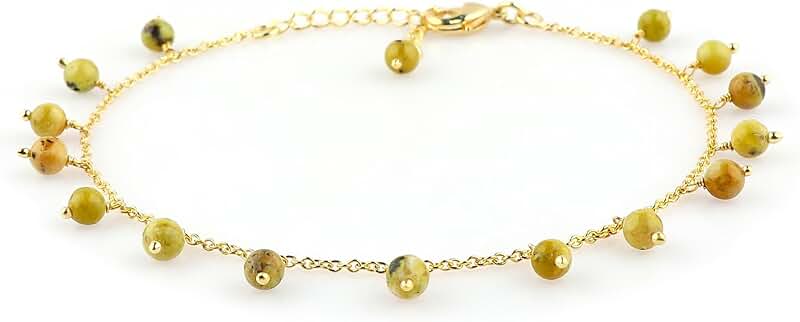 Natural Green Opal Beaded Anklet, Handmade, 9.5 inches