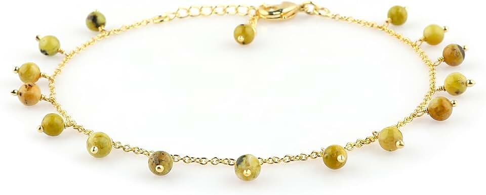 Natural Green Opal Beaded Anklet, Handmade, 9.5 inches