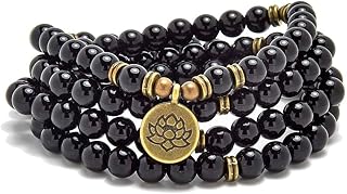 Natural Stone Mala Beads Yoga Bracelet with Lotus Charm