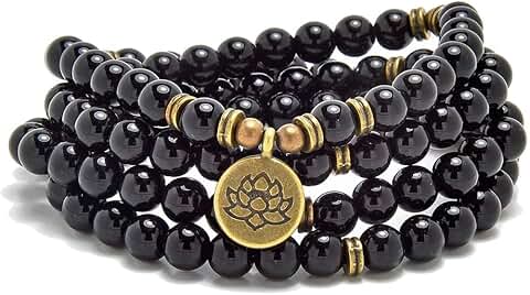 Natural Stone Mala Beads Yoga Bracelet with Lotus Charm