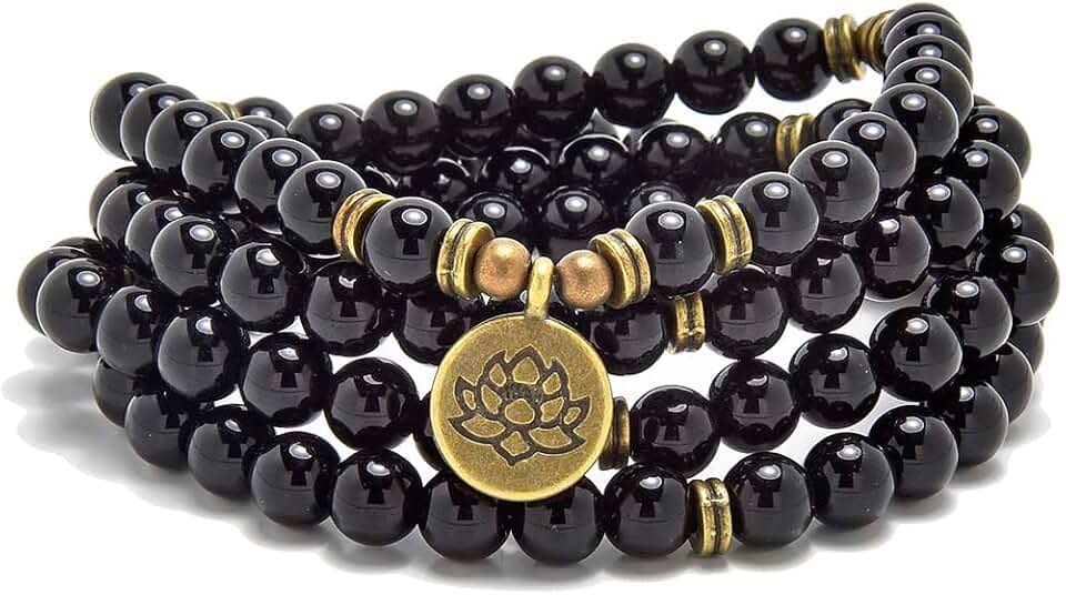 Natural Stone Mala Beads Yoga Bracelet with Lotus Charm