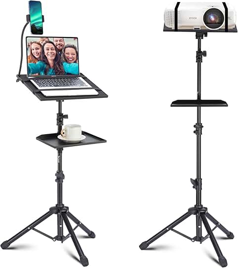 Adjustable 50-inch Tripod Stand with Shelves and Phone Holder