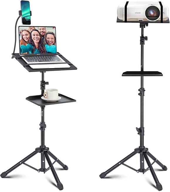 Adjustable 50-inch Tripod Stand with Shelves and Phone Holder