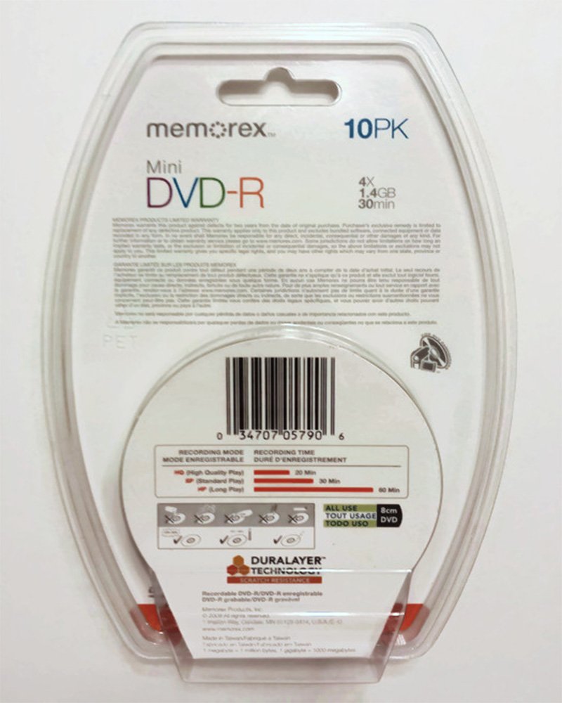1.4GB Mini DVD-R Media, 10 pack