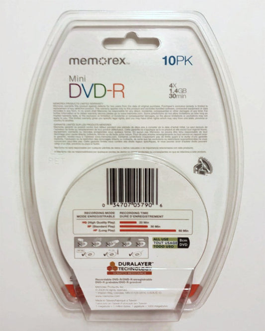 1.4GB Mini DVD-R Media, 10 pack