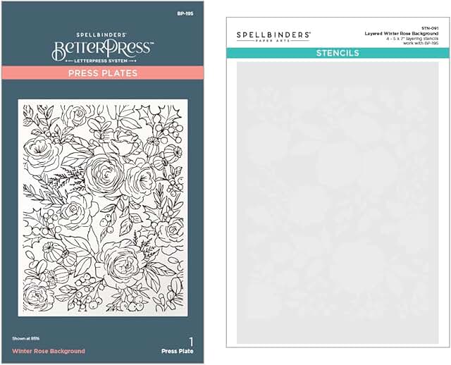 Winter Rose Background Press Plate and Stencil Bundle