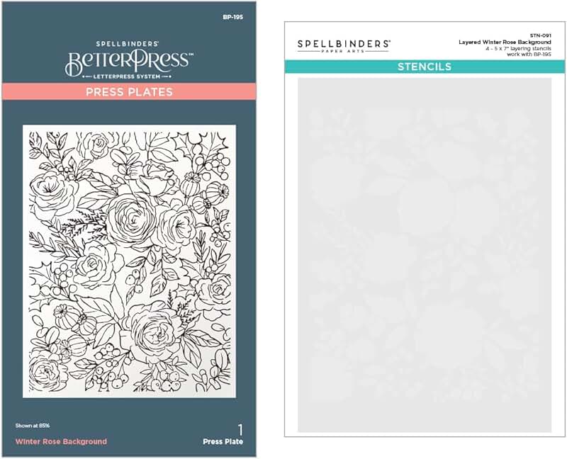 Winter Rose Background Press Plate and Stencil Bundle
