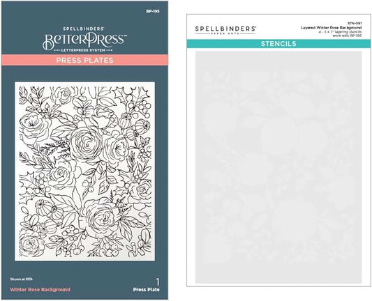 Winter Rose Background Press Plate and Stencil Bundle