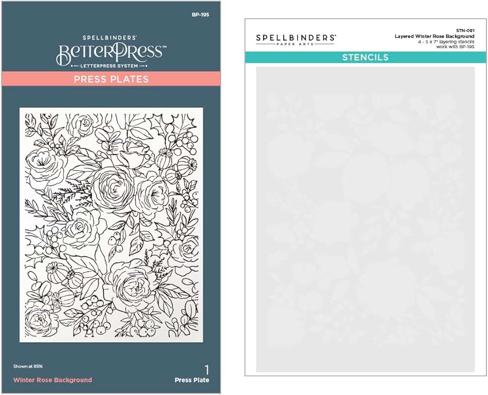 Winter Rose Background Press Plate and Stencil Bundle