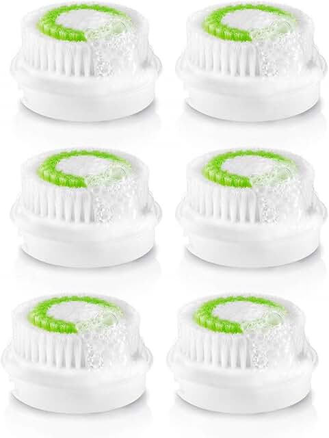 Six Green Replacement Facial Cleansing Brush Heads