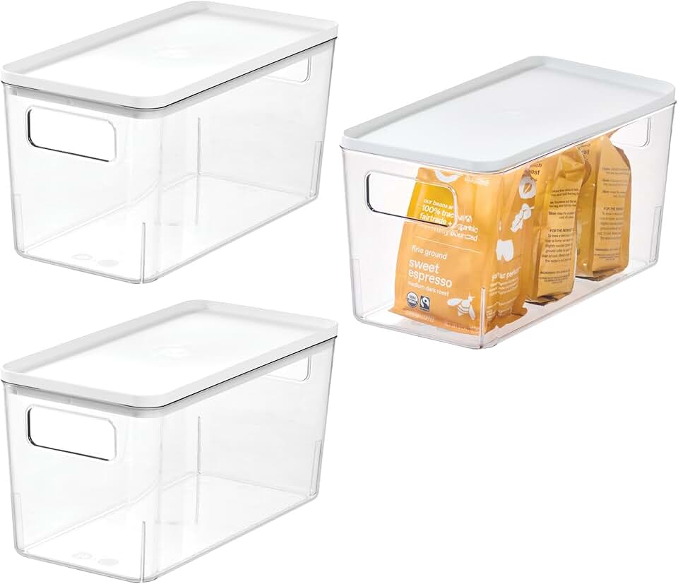 Set of 3 Clear and White Plastic Pantry Bins