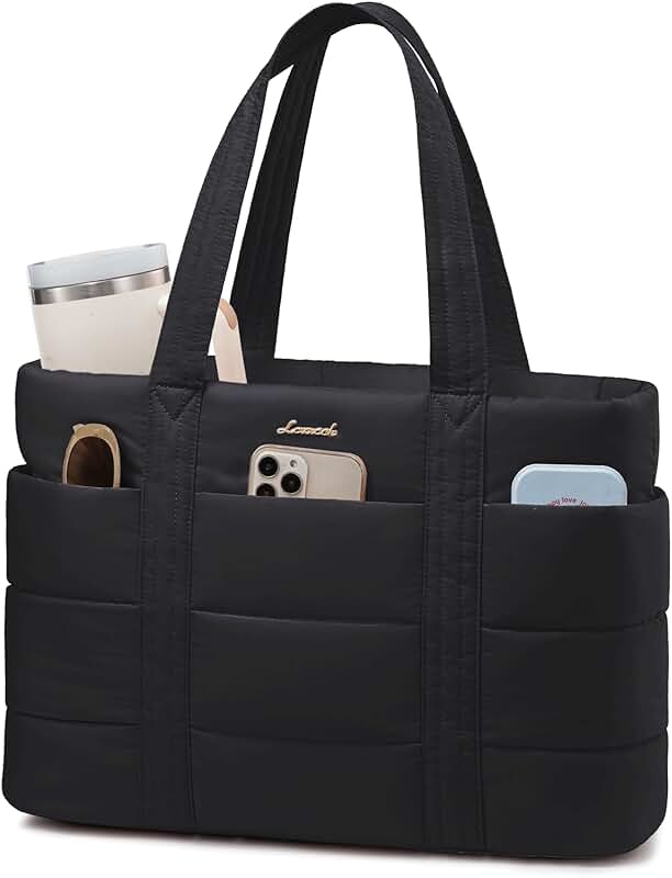 Large Puffer Tote Bag for Women with Zipper