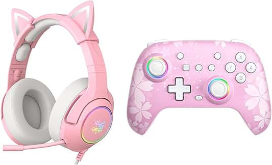 Pink Gaming Headset and Switch Controller