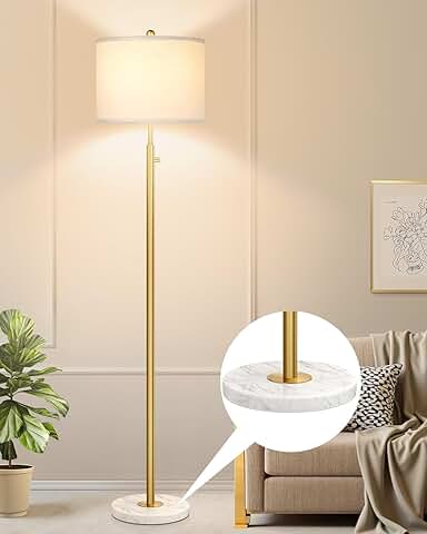 Dimmable Gold Floor Lamp with Marble Base and Linen Shade