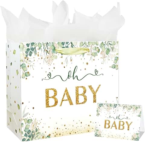 Large 13-inch Baby Gift Bag with Handle and Card