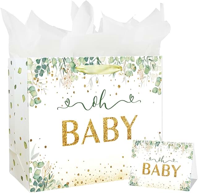 Large 13-inch Baby Gift Bag with Handle and Card