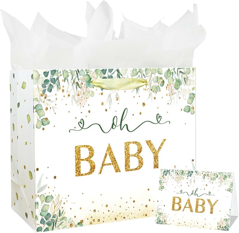Large 13-inch Baby Gift Bag with Handle and Card